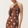 RamonValy Mocha Dot Bow Strapless Dress