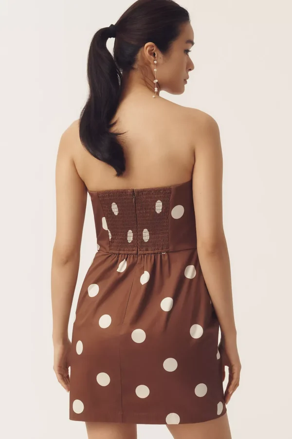 RamonValy Mocha Dot Bow Strapless Dress