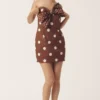 RamonValy Mocha Dot Bow Strapless Dress