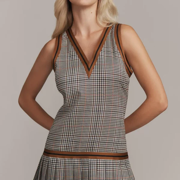 Retro Grid V-Neck Dress