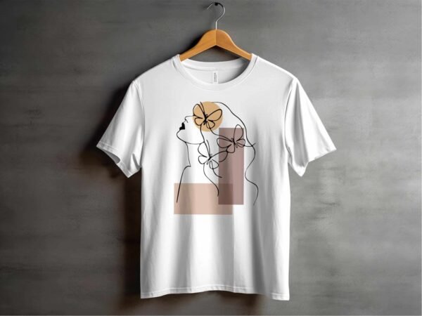 Line Art T-Shirt for Women – Butterfly Muse Design, Minimalist