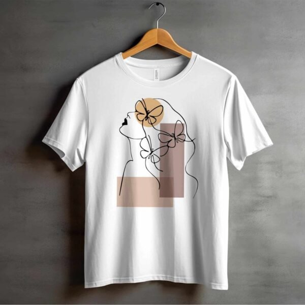 Line Art T-Shirt for Women – Butterfly Muse Design, Minimalist